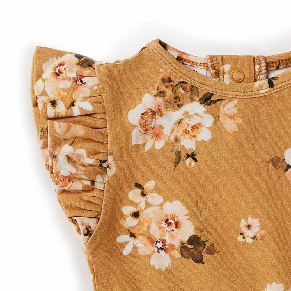 Golden Flower Short Sleeve Organic Bodysuit