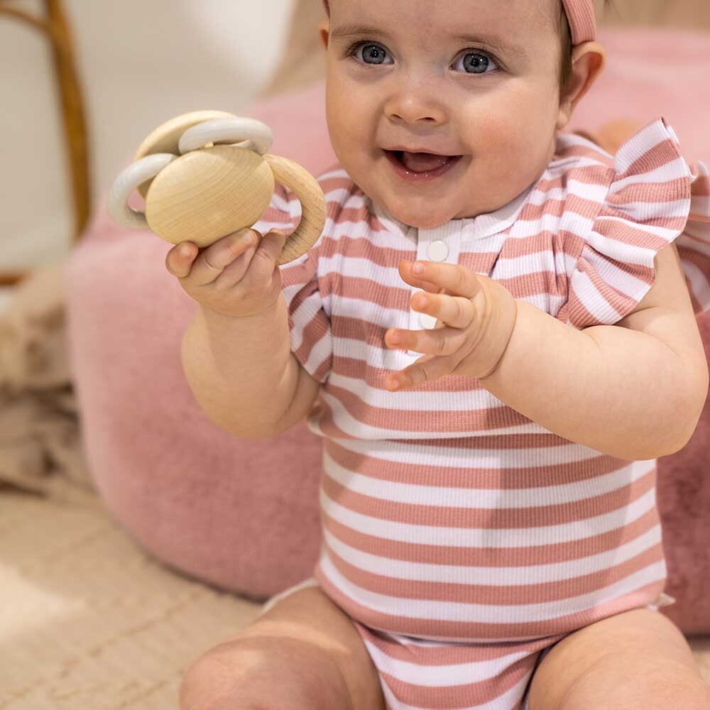 Rose Milk Stripe Short Sleeve Organic Bodysuit