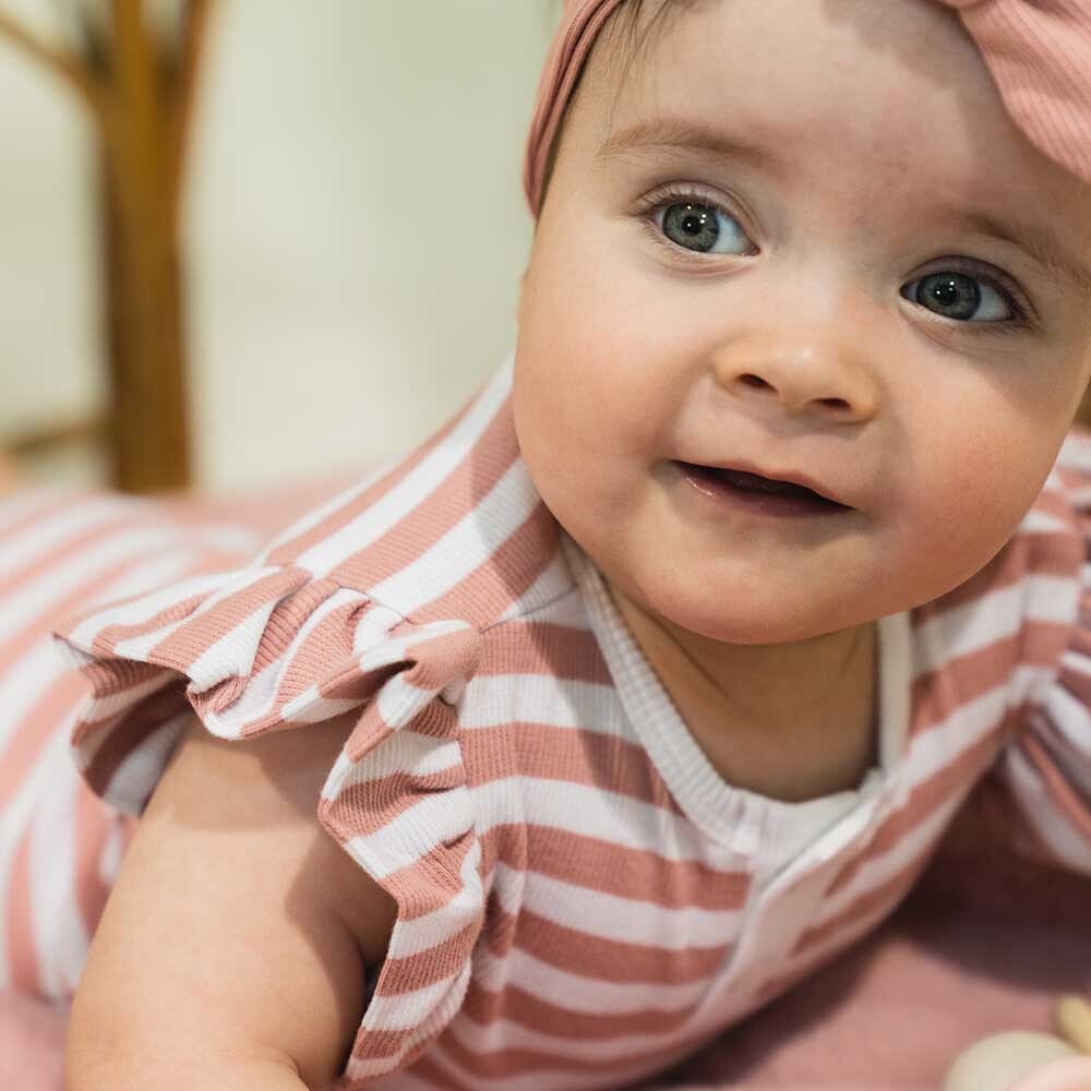 Rose Milk Stripe Short Sleeve Organic Bodysuit