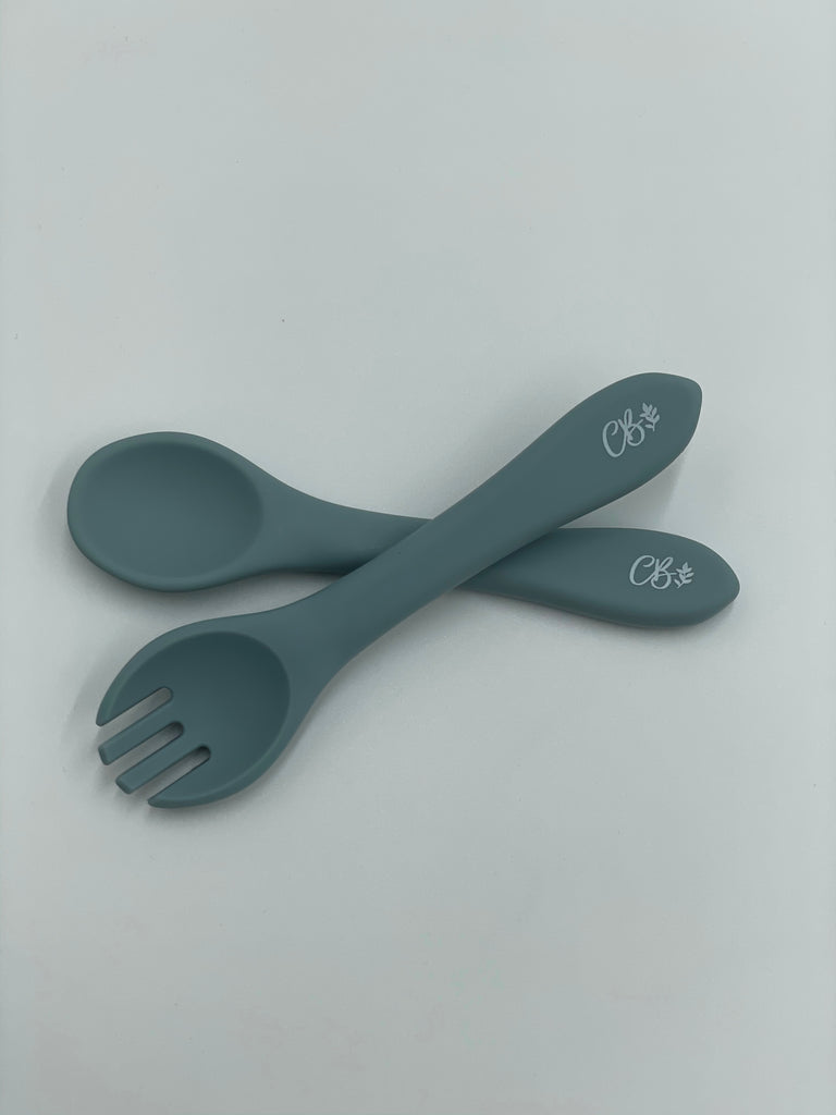 Silicone Fork & Spoon Set - Dusty Blue