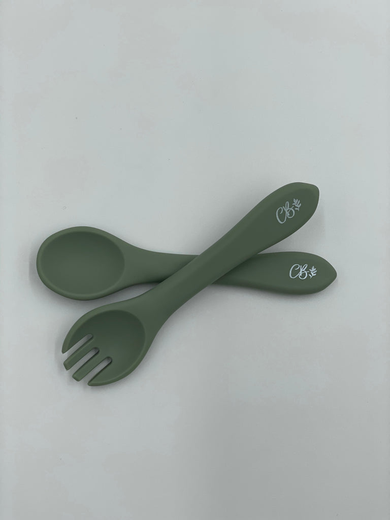 Silicone Fork & Spoon Set - Sage
